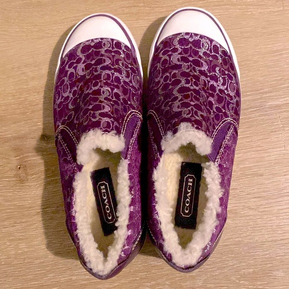 [Coach] Signature Shearling Flat Sneaker Tennis Shoes in Purple Lilac Womens 5.5 - Picture 4 of 15
